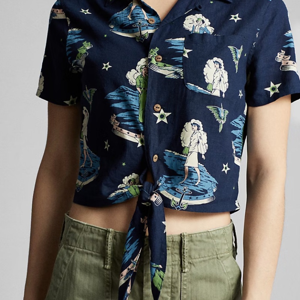 Ralph Lauren Tie Linen-Blend Camp Shirt, Size 3 NWT Sold Out $350 Original Price